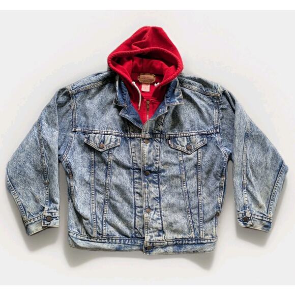 Levi's Other - VTG 80s Levis Denim Trucker Jacket Acid Wash Fleece Hood - Medium Made in Canada